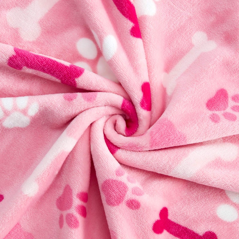 Allisandro Luxurious Dog Blanket, 350 GSM Super Fuzzy Microplush Fleece Pet Blankets for Small Medium Large Dogs and Cats, Pink Paw and Bone, 40" x 32" - Image 2